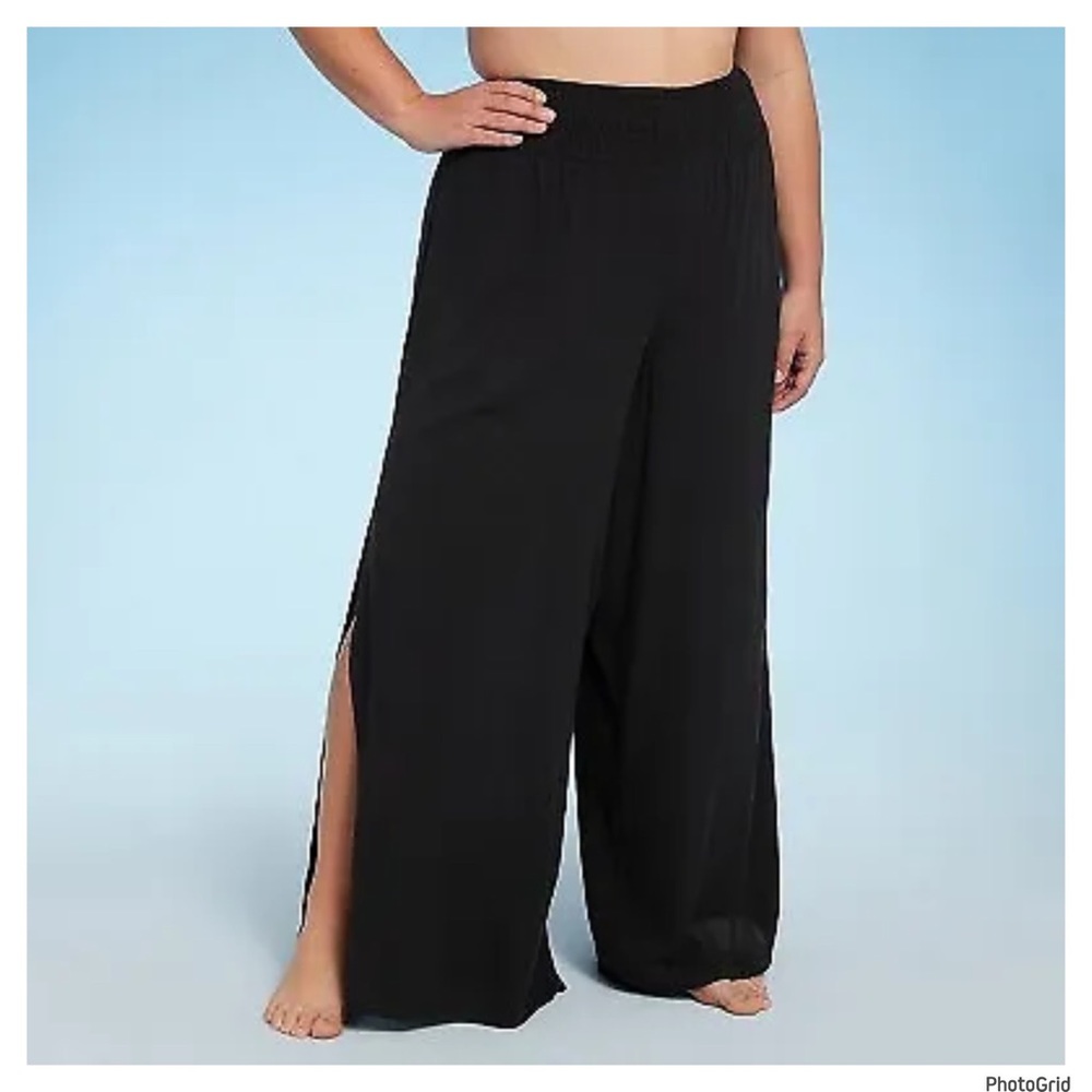 Shade & Shore 1X plus size black swimsuit coverup pants NWT